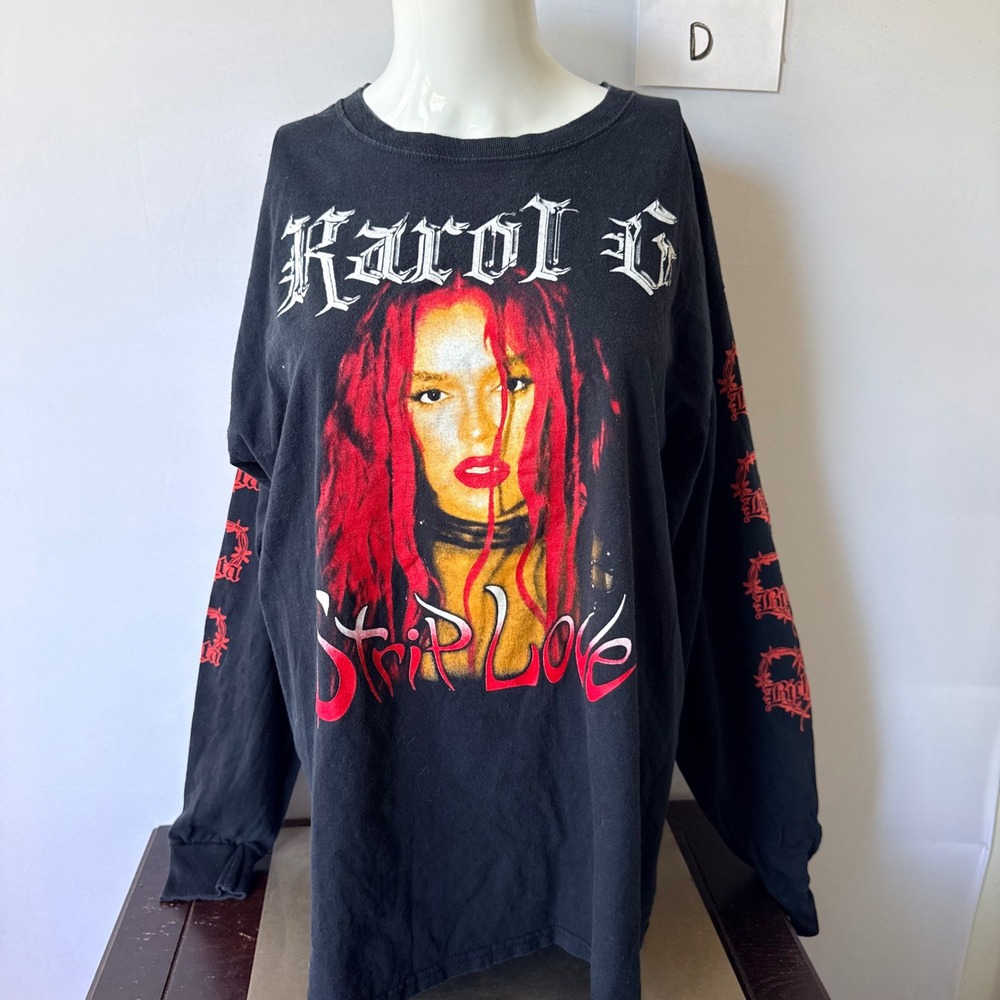 Karol G Shirt Long Sleeve Strip Love Tour 2022 Graphic Black L